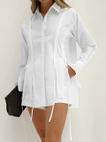 Women Spring and Summer French Style Turndown Clar shirt shorts Casual two-piece set