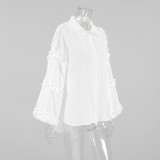 Women Spring and Summer Casual Turndown Clar Lantern Sleeve Career Shirt