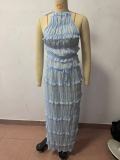 Women Spring Summer Sleeveless Chiffon Top and Skirt Two-piece Set