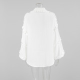 Women Spring and Summer Casual Turndown Clar Lantern Sleeve Career Shirt