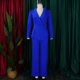 Women Elegant Ruffled Long Sleeve Top Wide Leg Pants Two-Piece Set