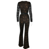 Women Round Neck Lace Patchwork Sexy Jumpsuit