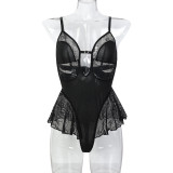 Women See-Through Hollow Suspender Bodysuit Mesh Skirt Sexy Lingerie
