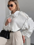 Women Spring and Summer Casual Turndown Clar Lantern Sleeve Career Shirt