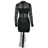 Women lace sexy See-Through long-sleeved Bodycon dress