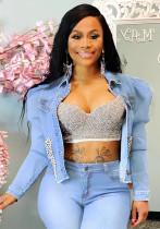 Women beaded crown Denim jacket Women beaded crown Denim jacket