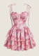 Women floral suspenders Cascading Ruffles Dress