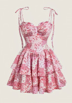 Women floral suspenders Cascading Ruffles Dress Women floral suspenders Cascading Ruffles Dress