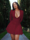 Women Solid Sexy V Neck Turndown Ruffled Dress