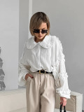 Women Spring and Summer Casual Turndown Clar Lantern Sleeve Career Shirt