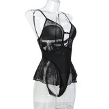 Women See-Through Hollow Suspender Bodysuit Mesh Skirt Sexy Lingerie