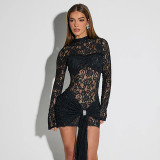 Women lace sexy See-Through long-sleeved Bodycon dress