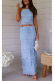 Women Spring Summer Sleeveless Chiffon Top and Skirt Two-piece Set