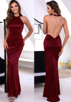 Women Sexy Backless Rhinestone Chain Backless Backless Off-Shoulder Dress