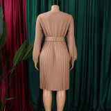 Women Spring V-Neck Pleated African Dress