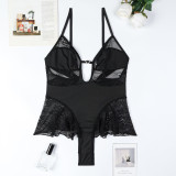 Women See-Through Hollow Suspender Bodysuit Mesh Skirt Sexy Lingerie