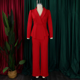 Women Elegant Ruffled Long Sleeve Top Wide Leg Pants Two-Piece Set