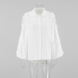 Women Spring and Summer Casual Turndown Clar Lantern Sleeve Career Shirt