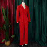 Women Elegant Ruffled Long Sleeve Top Wide Leg Pants Two-Piece Set