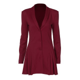 Women Solid Sexy V Neck Turndown Ruffled Dress