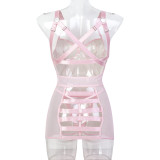 Women Hollow Cross Pu Leather Hollow Bodycon Dress Sexy Lingerie