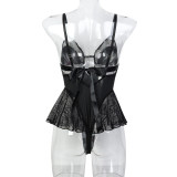 Women See-Through Hollow Suspender Bodysuit Mesh Skirt Sexy Lingerie