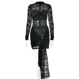 Women lace sexy See-Through long-sleeved Bodycon dress