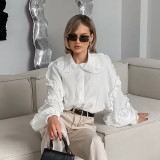 Women Spring and Summer Casual Turndown Clar Lantern Sleeve Career Shirt