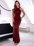 Women Sexy Backless Rhinestone Chain Backless Backless Off-Shoulder Dress