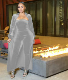 Sexy Velvet Strapless Women Jumpsuit Jacket Two Piece Set