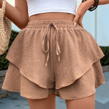 Summer Casual Textured Ruffle Layered Wide-Leg Women's Shorts