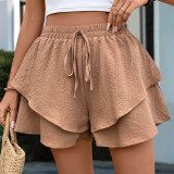 Summer Casual Textured Ruffle Layered Wide-Leg Women's Shorts