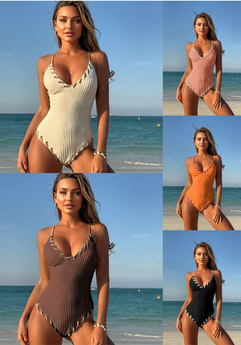 Lace-Up Colorblock Sexy One-Piece Strap Swimsuit