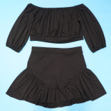Plus Size Women's Clothing Pleated Off Shoulder Fluffy Slim Waist Casual Two-Piece Shorts Set