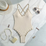 Lace-Up Colorblock Sexy One-Piece Strap Swimsuit