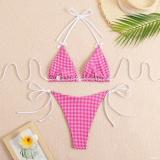Plaid Printing Triangle Bikini Women Two Pieces Swimsuit