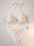 Women Lace Floral Print Sexy Two Pieces Triangle Bikini Swimsuit