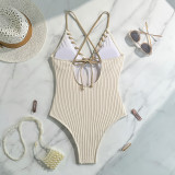 Lace-Up Colorblock Sexy One-Piece Strap Swimsuit