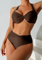 Solid Color Sexy Low Back Two Pieces Swimsuit Female Bikini Solid Color Sexy Low Back Two Pieces Swimsuit Female Bikini