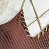 Lace-Up Colorblock Sexy One-Piece Strap Swimsuit