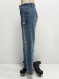 Loose High-Waist Straight Ripped Denim Women's Pants