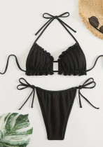 Solid Color Triangle Bikini Sexy Halter Neck Lace-Up Two Piece Low Waist Female Swimsuit Solid Color Triangle Bikini Sexy Halter Neck Lace-Up Two Piece Low Waist Female Swimsuit
