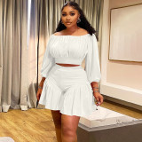 Plus Size Women's Clothing Pleated Off Shoulder Fluffy Slim Waist Casual Two-Piece Shorts Set
