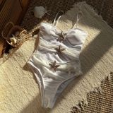Sexy Beach Solid Color Star One-Piece Hollow Swimsuit