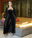 Sexy Velvet Strapless Women Jumpsuit Jacket Two Piece Set