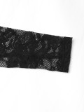 Spring Autumn Lace Patchwork Square Neck Black Bodysuit