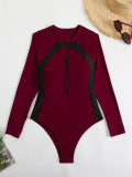 Sexy Racing Surfing Suit Color Matching One-Piece Zipper Tight Fitting Slim Fit Swimsuit
