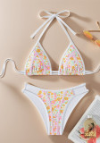 Women Lace Floral Print Sexy Two Pieces Triangle Bikini Swimsuit