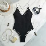 Lace-Up Colorblock Sexy One-Piece Strap Swimsuit