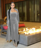 Sexy Velvet Strapless Women Jumpsuit Jacket Two Piece Set